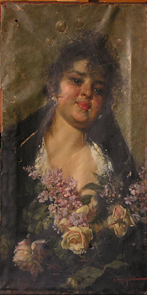 Woman with Flowers before restoration